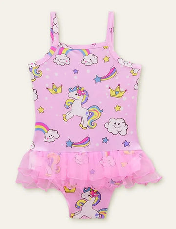 Unicorn Rainbow Printed Mesh Swimsuit - Mini Taylor